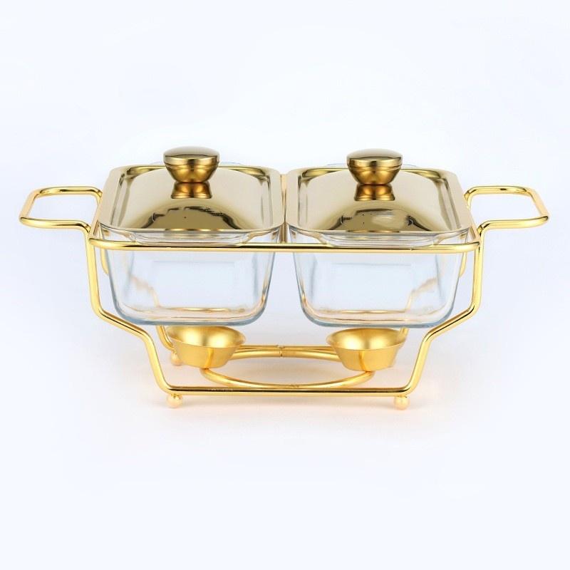 Alcohol Pot Restaurant Glass Food Heating Container Large Capacity Buffet Stove Gold/Silver Rectangular Glass Pot