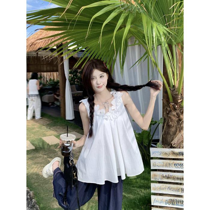Women s 2026 Summer Sleeveless Dress: Heavy Embroidery, 3D Floral, Casual, Loose Mid-Length L