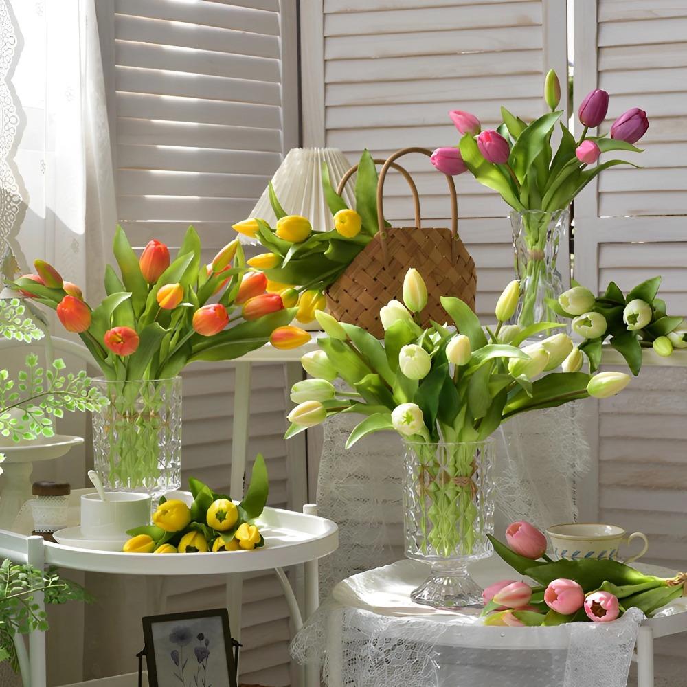 5pcs Artificial Tulip Bouquet Silicone Fake Flowers Party Decoration Living Room Table Centerpiece Floral Arrangement Decoration