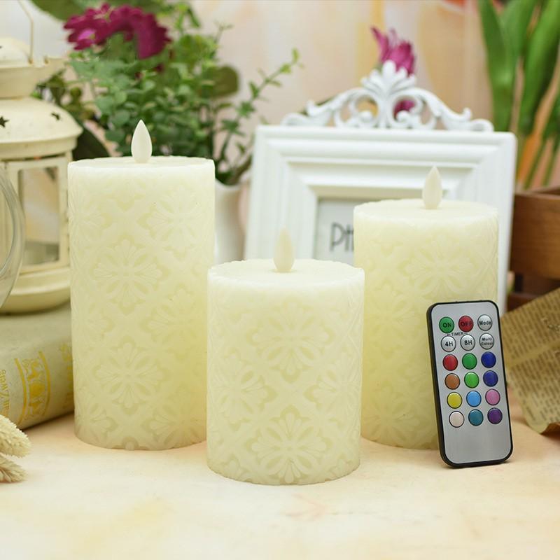 3-Pack Colorful LED Candle Colorful Hollow Pattern Electronic Candle 10 12.5 15cm for Home Wedding Hotel Decoration LED Candle