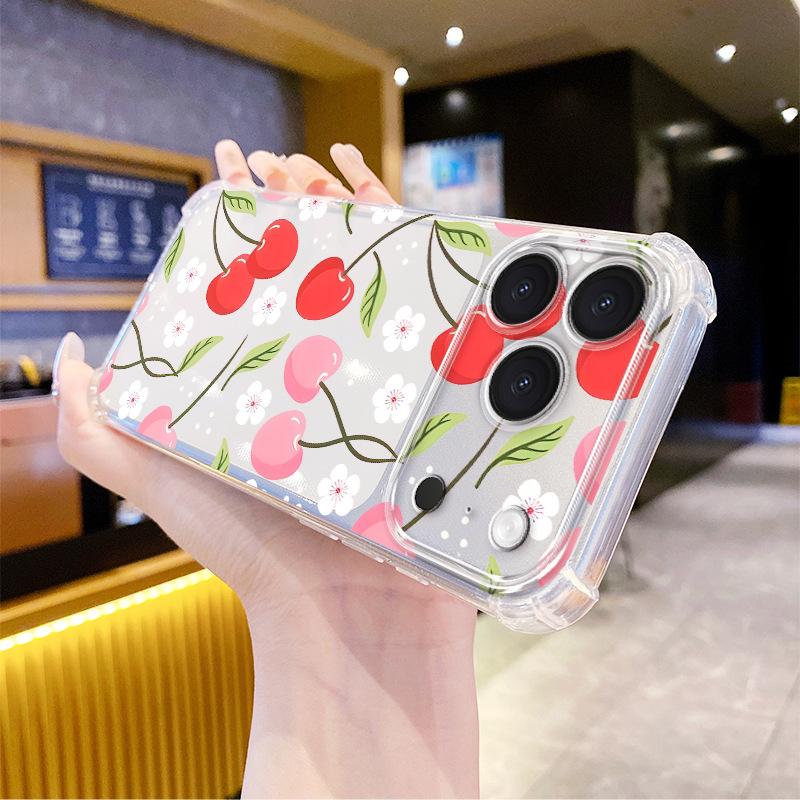 Small Fresh Mobile Phone Case for Girls iPhone16Pro Transparent Anti-drop Case Apple 15