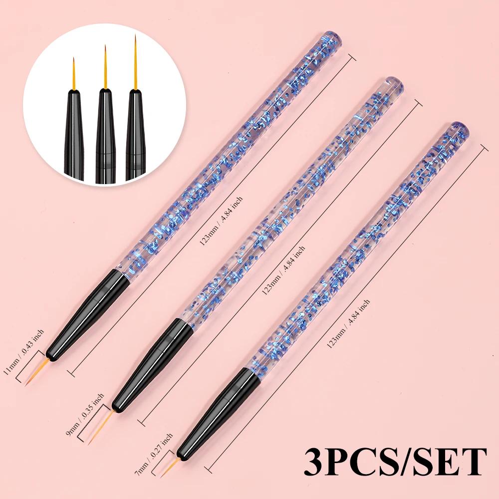 3pcs Nail UV Gel Brush Painting Pen Manicure Set DIY Ultra-Thin Line Drawing Pen Acrylic French Stripe Manicure Liner Brush Tool