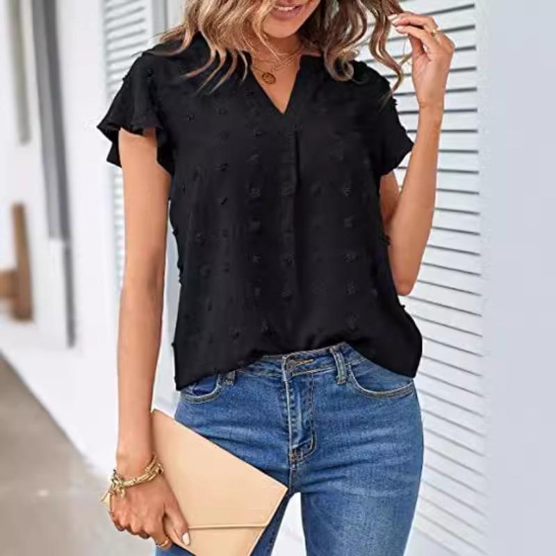 

Женская блузка с оборками Элегантная шифоновая блузка на лето Блузка XXL чёрный