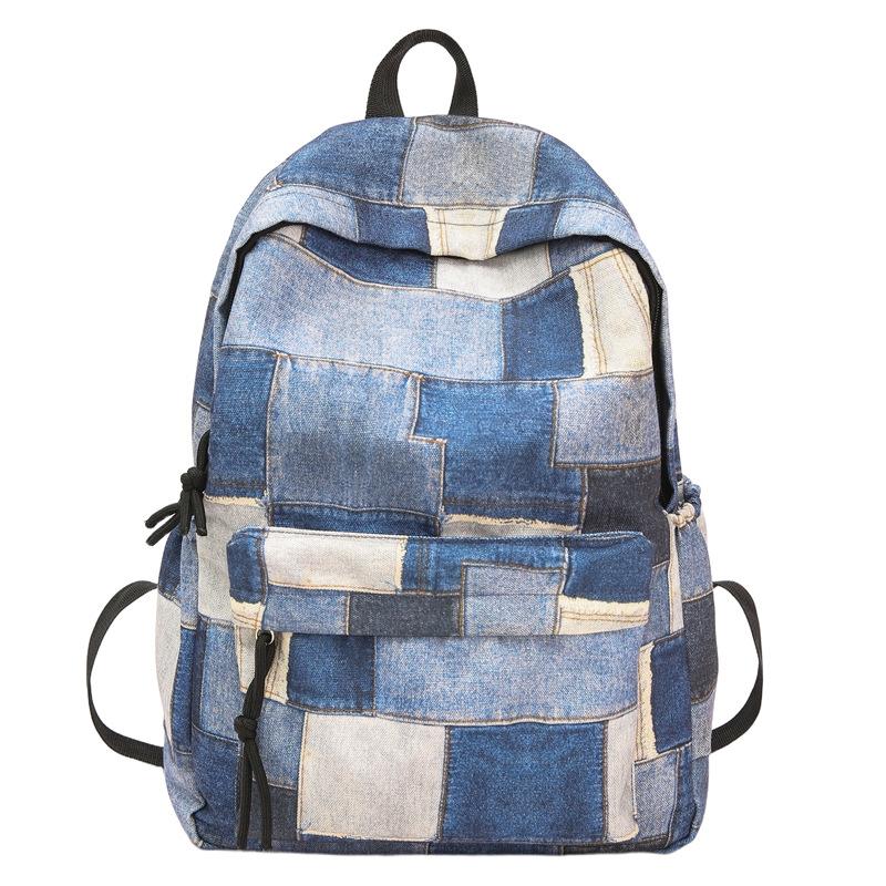 Student Schoolbag Contrast Color Women's Denim Backpack Large Capacity Backpack