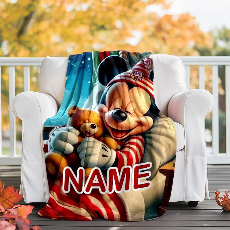 Customizable Mickey Throw Blanket – Personalized Name, All-Season Cozy Snug Blanket, Machine Washable, Personalized Blanket