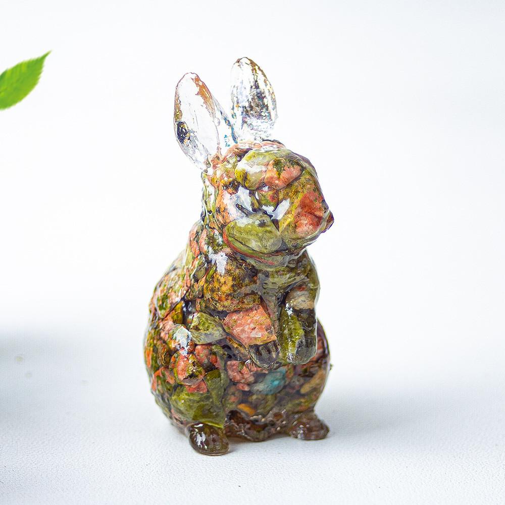 Resin Crystal Standing Bunny Decor For Home Office Gift Collectible