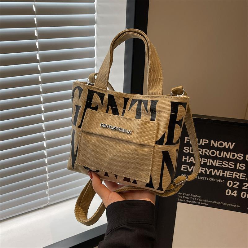 Small Mini Letter Printed Handheld Canvas Bag Contrasting Color Casual Shoulder Bag