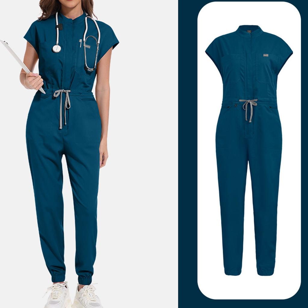 Ladies' Comfortable And Casual Solid Color Short Sleeved Pants Protective Suit Set