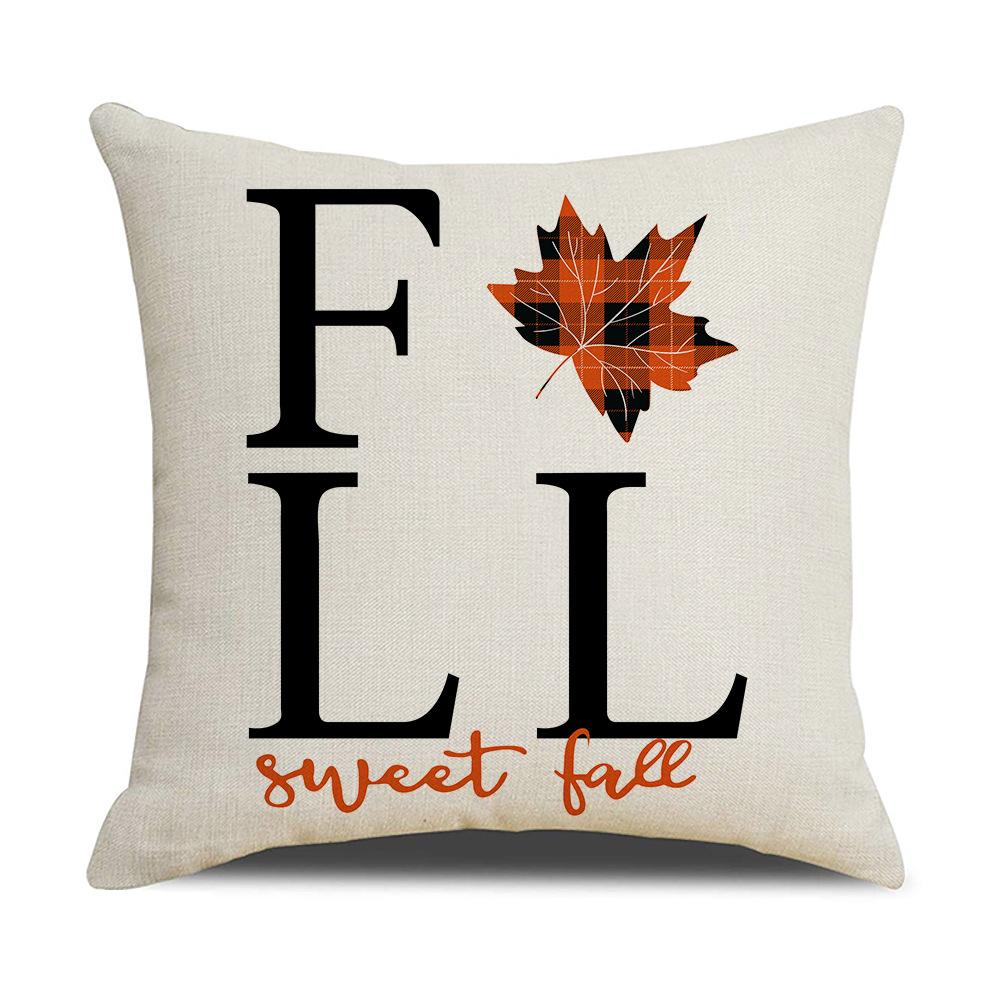 New Autumn Pillow Cover Watercolor Plaid Printed Maple Leaf Pumpkin Letter Pillow Home Cushion