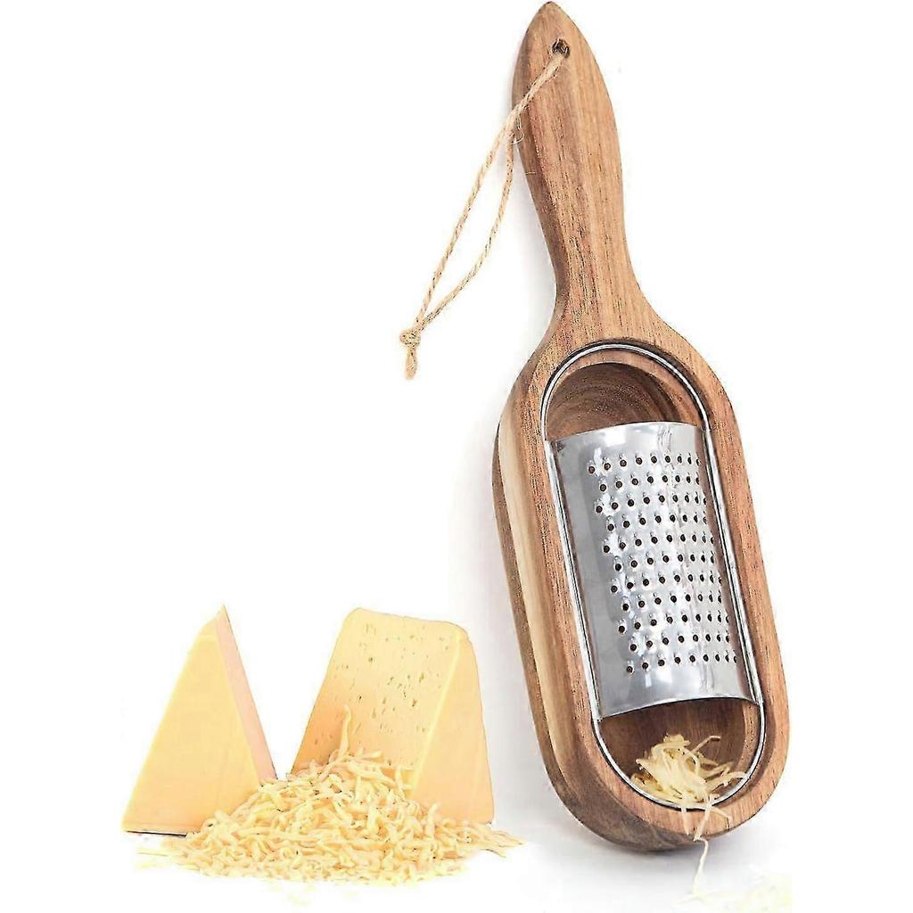 Wooden Cheese Grater with Handle, Rustic Brown Cheese Shredder with Storage