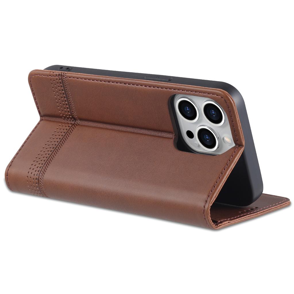 For iPhone 16 Pro Case Hidden Magnetic PU Leather Phone Cover Cowhide Texture