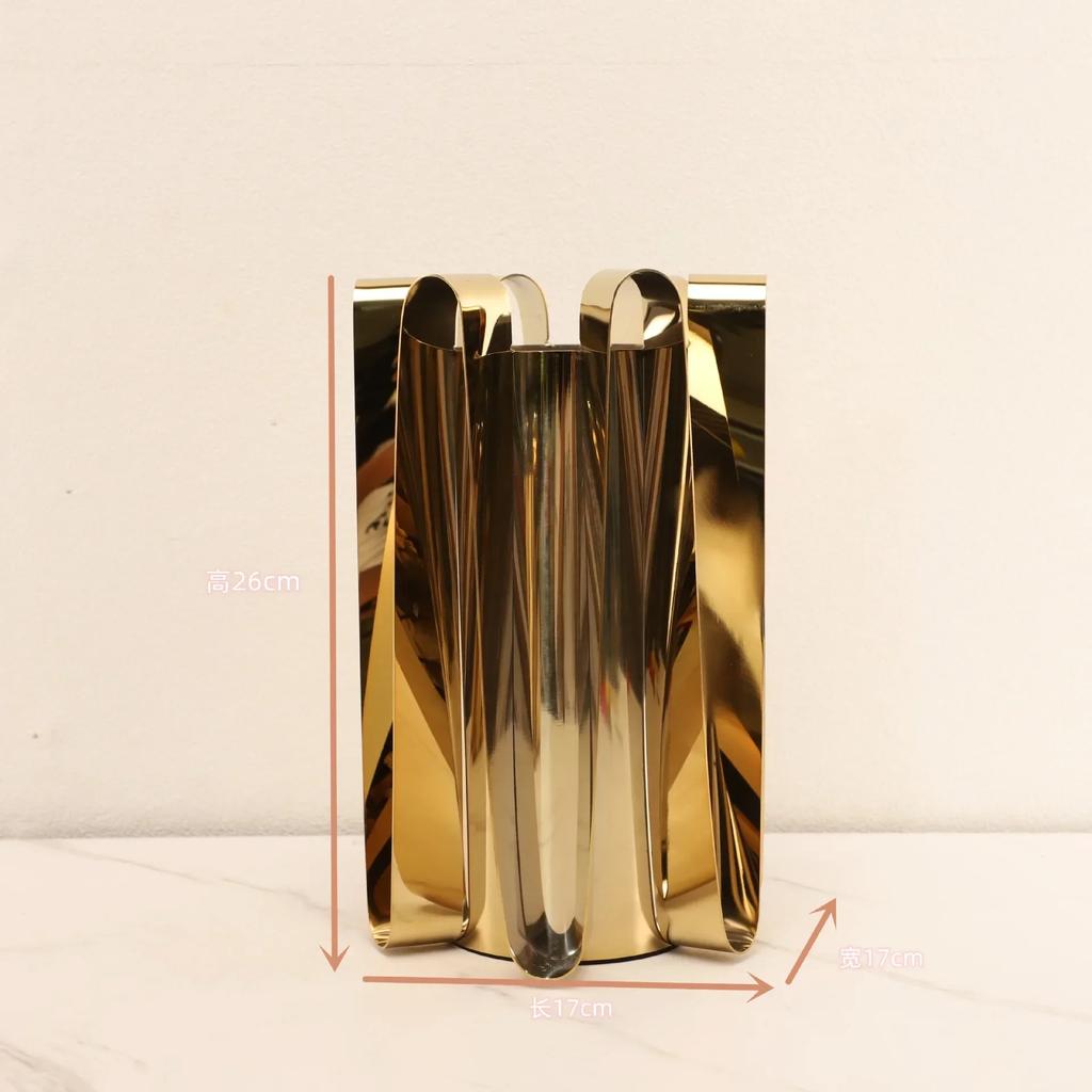 Geometric Curved Metal Vase, Desktop Decorative Ornament, Modern Stainless Steel Flower Arrangement, Room Aesthetic Decoration