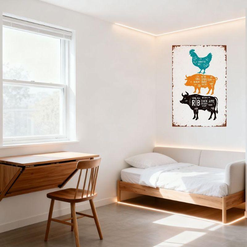 Vintage Butcher Metal Tin Sign Chicken Pig Cow Meat Cuts Labels Rustic Wall Decor for Bar Pub Home Cafe Old Fashioned Butchers S