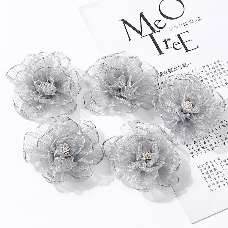 2/5Pcs 8cm Chiffon Fabric Flower For Hair Accessories Artificial Hairpin Accessories Flowers For Dress Wedding Bouquet Decor