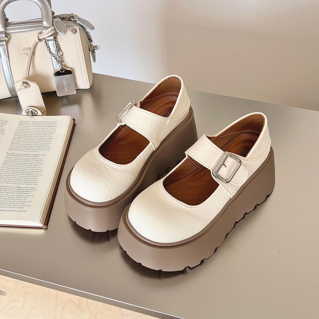 Platform Mary Jane Women's Shoes 2025 New Summer Fashion Single Shoes One-word Buckle with Muffin Sole Women's Shoes