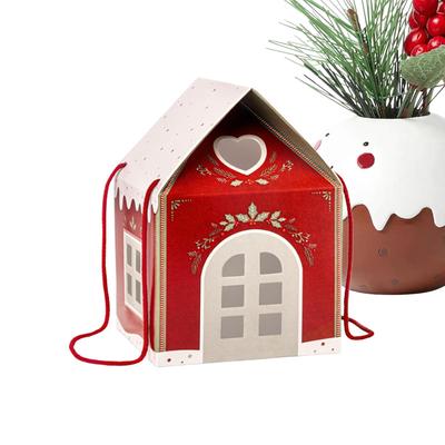 Cookie Boxes Christmas House Shape Paper Goodie Container Festive Goodie Boxes for Chocolate Fruits Handicrafts Party Favors