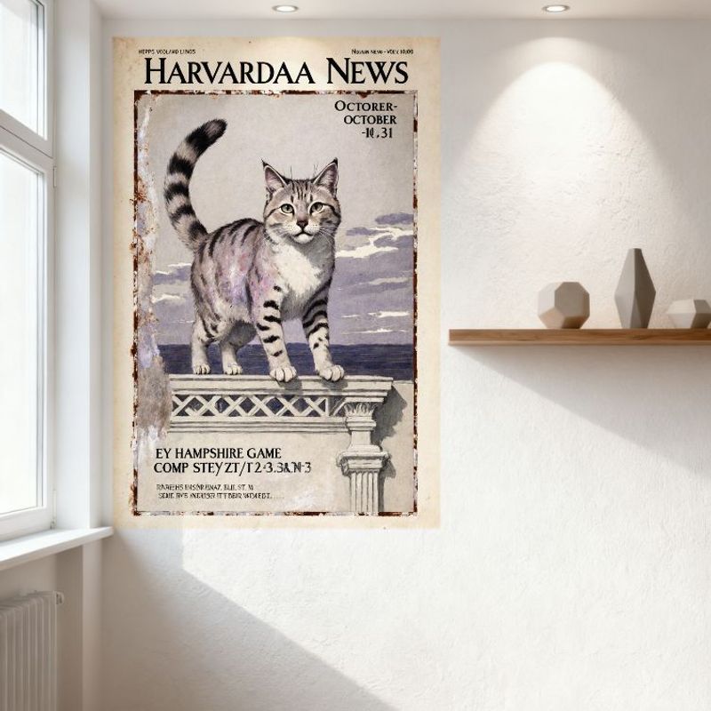 Harvardaa News Vintage Metal Sign with Tabby Cat Illustration - Retro Outdoor Sky & Ornate Column Wall Decor for Bar Pub Home Ca