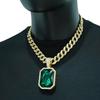 European and American Jewelry Fashion Square Colored Gemstone Necklace Pendant for Men, Hip-hop Style, Full Diamond Cuban Chain Necklace, Unisex