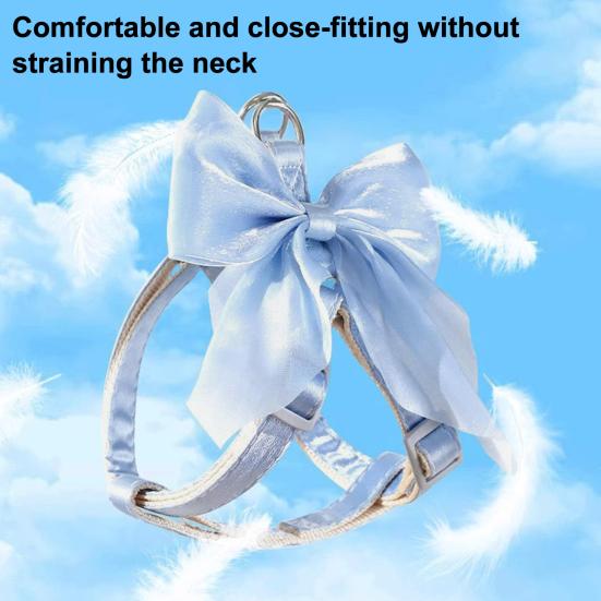 Cute Bow Cat Harness Adjustable Kitten Harness Glossy Cat Harness with Leash for Kittens Adult Cats Party Outdoor Walks
