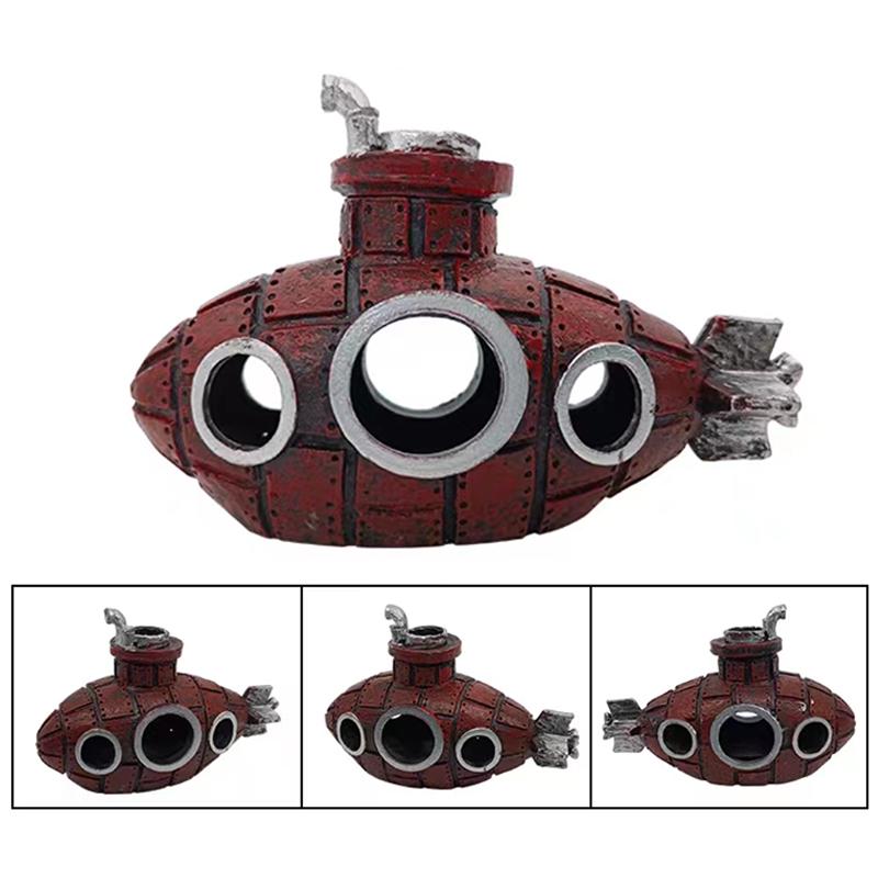 Aquarium Aquarium Dekoration U-Boot Vintage Harz Hohl Multi Loch Fisch Garnelen Spielhaus Fisch Verstecken Wohnkultur Lieferungen