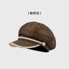 New pu leather brim octagonal hat female retro face little newsboy painter hat big head circumference beret