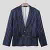 INCERUN Men Deep V Neck Long Sleeve One Button Striped Thin Blazer Short Coats