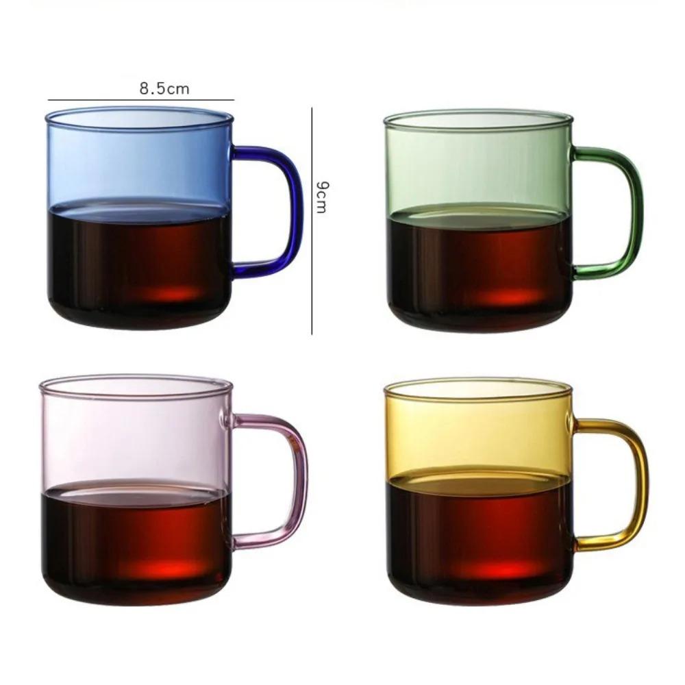 Colored Borosilicate Glass Coffee Cup Amber  Blue Green Pink Tea Mug Milk Water Breakfast Cup with Handle 350ml  for Home Cafe