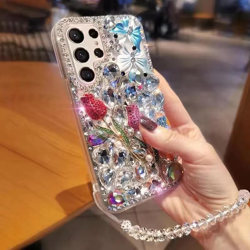 

Розкішні Модні DIY Чохли з Трояндами та Діамантами для Samsung Galaxy S26 Ultra 25 Edge 24 FE 23 Plus S22 S21 S20 A57/56/55 A37/36/35 Прозорий Чохол Алмазний Coque S24 Plus чистий