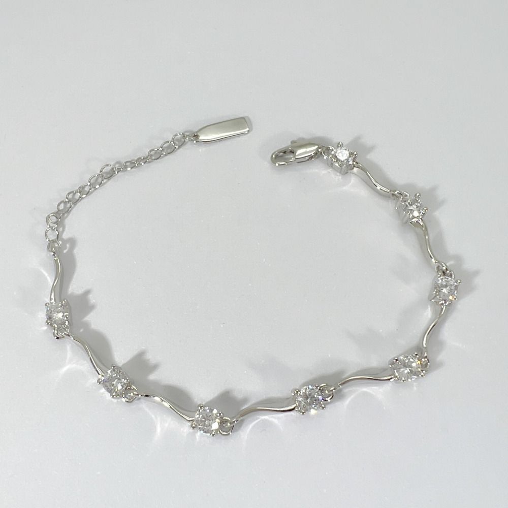 2pcs Thin Couple Bracelets Rhinestone Light Luxury Bracelet Trendy Crystal Wave Bracelet  Friends