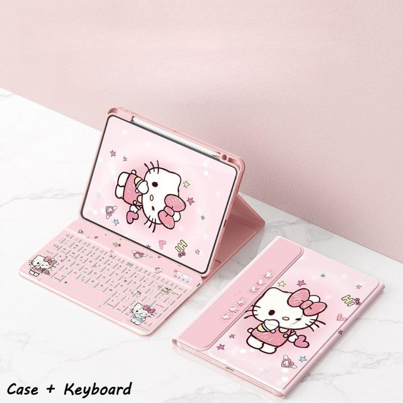 Hello Kitty Tablet Case with Wireless Keyboard Set for Ipad 11th A16 Air7/6 Pro 11in 10th 10.9 Air4 5 9th 10.2in Rotatable Case