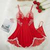 Plus Size Sexy Babydoll Nightdress for Women, V Neck Lace Sheer Mesh Nightgown, Spaghetti Strap Chemise Slip Dress with Thong