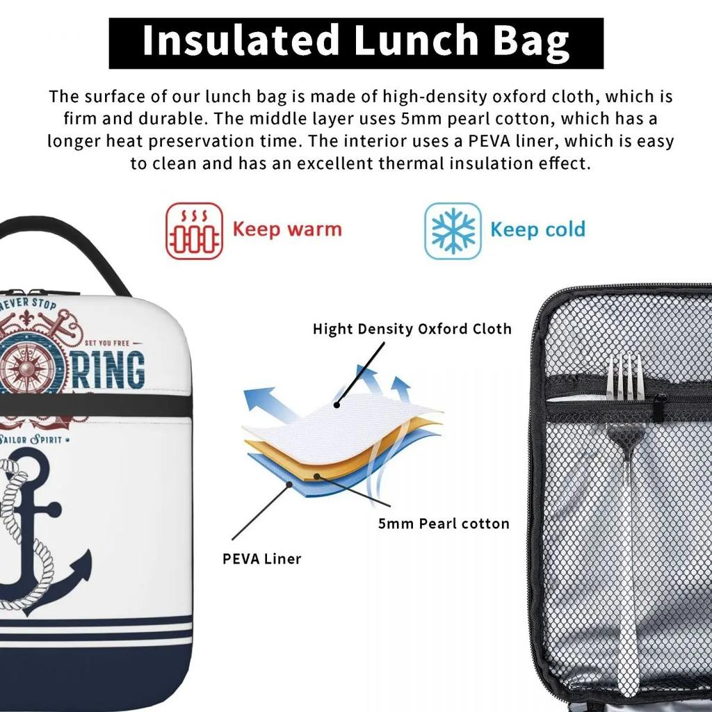 Marine Sailor Sea Exploring Anchor Thermal Insulated Lunch Bags Compass Blue Anchors Lunch Boxes Thermal Cooler Food Container