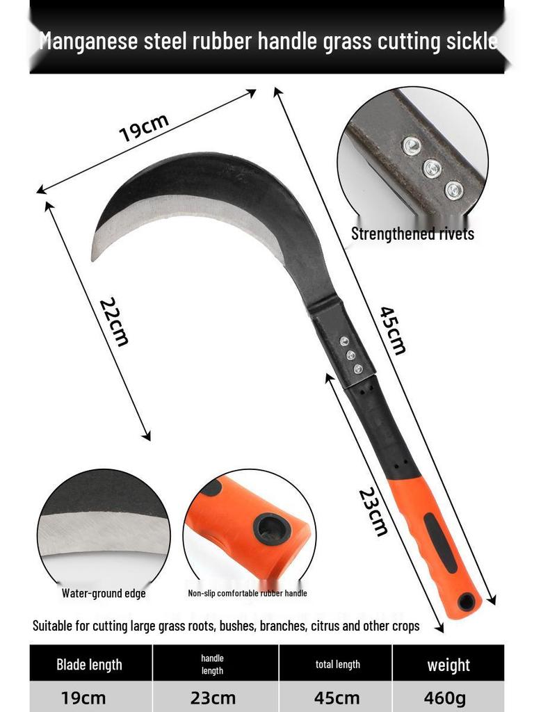 All-Steel Curved Manganese Sickle: Dual-Use Agricultural and Outdoor Weeding Tool