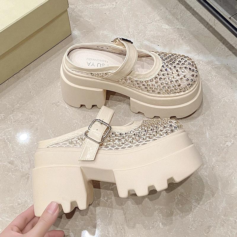 Fashion 10CM Synthetic Leather Slip On Slippers New 2025 Summer Platform Bling Sandals Woman ROME High Heels Casual Flip Flops Zapatos