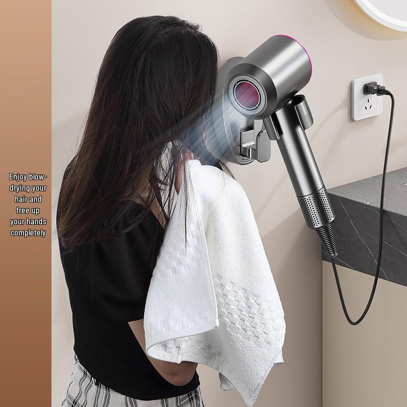 No-Drill Suction Cup Hair Dryer Holder and Storage Rack