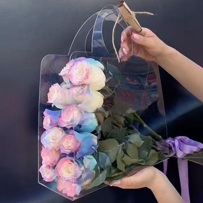 Minimalist PET Transparent Flower Handbag Clear Multifunctional Flower Bouquet Wrapping Boxes with Handle Flower Bag Wedding