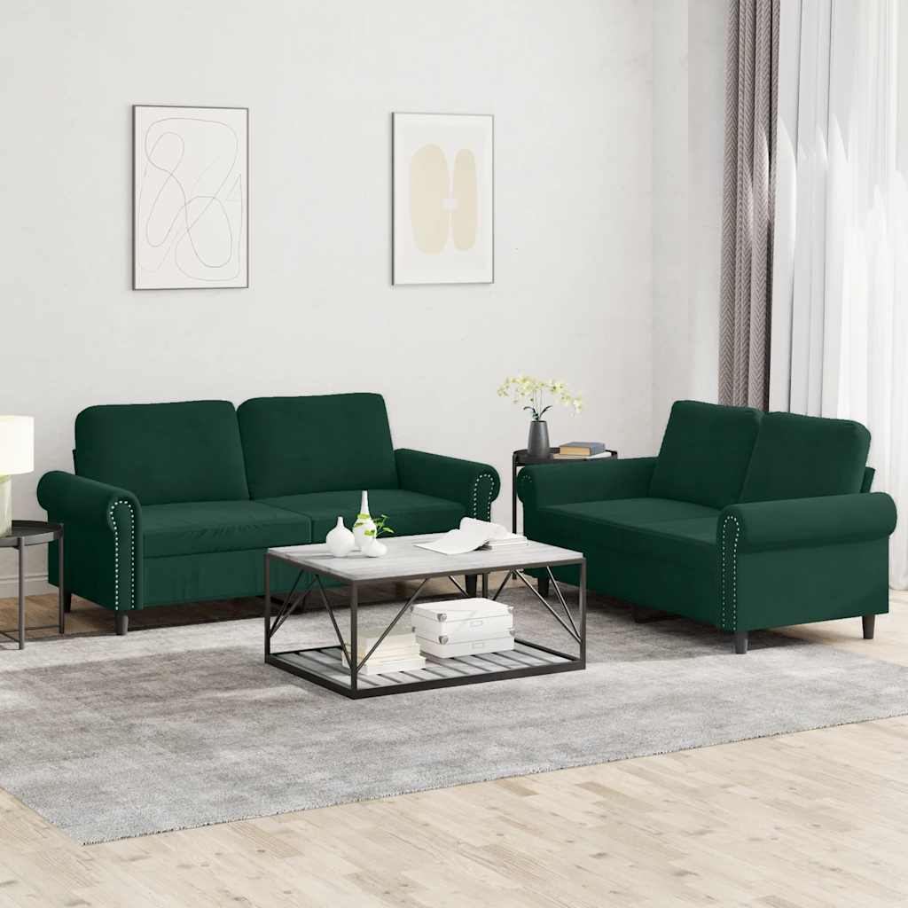 Vidaxl 2-Cz. Relaxation Set With Cushions, Dark Green, Velvet