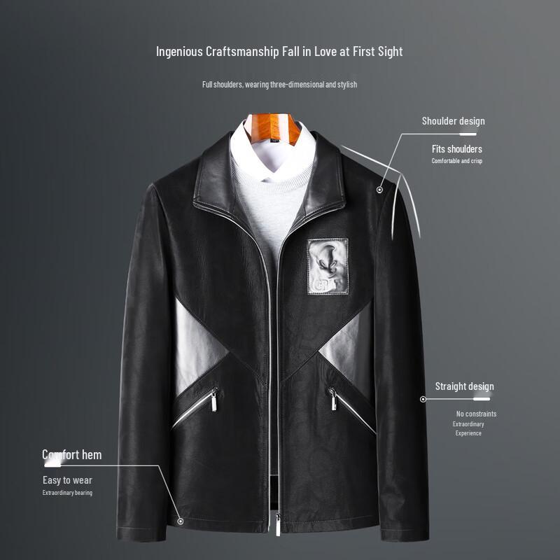 Futing Men's Premium Sheepskin Lapel Leather Jacket