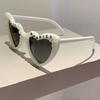 Heart Shaped Sunglasses with Pearls Women  New in Stylish Vintage Shades for Wedding Trendy Cute Party Sun Glasses