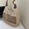 Crochet Mesh Shoulder Bag Women Summer Beach Tote With Leather Strap Natural Style Design