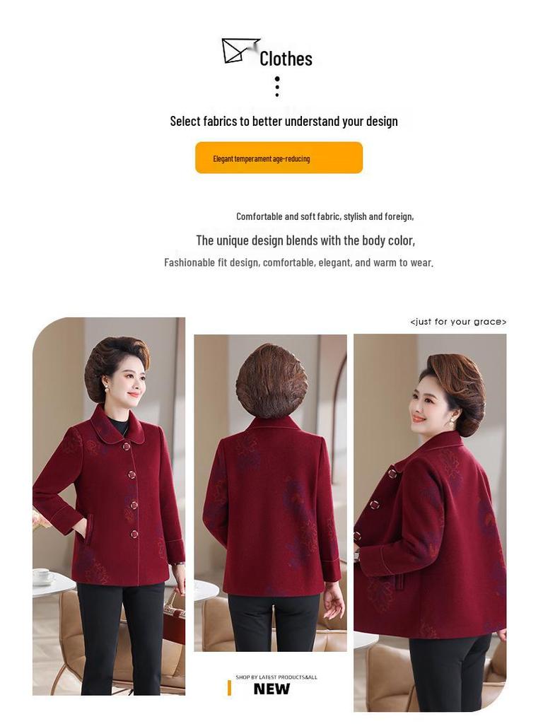 Hengyuanxiang Damen Wollmantel - Umlegekragen, Warm, Modisch für Mittelalte und Ältere im Herbst/Winter
