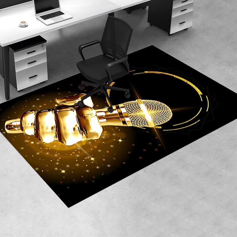 Golden Microphone Chair Mat Office Carpet, Oversized Rug for Home Decor, Sofa Mat, Desk Pad Gift, Suitable for Bedroom, Living Room, Various Rooms