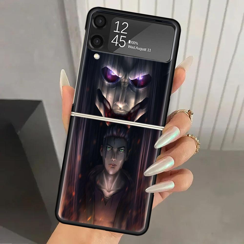 Attack Anime Hard PC Phone Case For Samsung Galaxy Z Flip 7 6 5 4 3 Black ZFlip7 ZFlip6 Flip5 Flip4 Flip3 5G Print Cover Galaxy