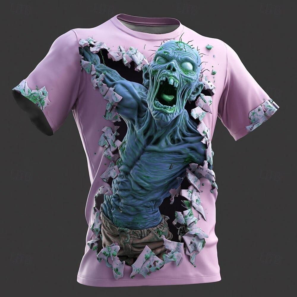 Summer Kids Optical Illusion Zombies Print Boy Short Sleeve T-shirt Top Crew Neck T-shirt Horror Party Street Holiday Girl Clothing