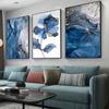 3pcs Frameless Nordic Abstract Blue Marble and Flowers Canvas Painting Wall Decorative Pictures for Living Room Poster and Print
