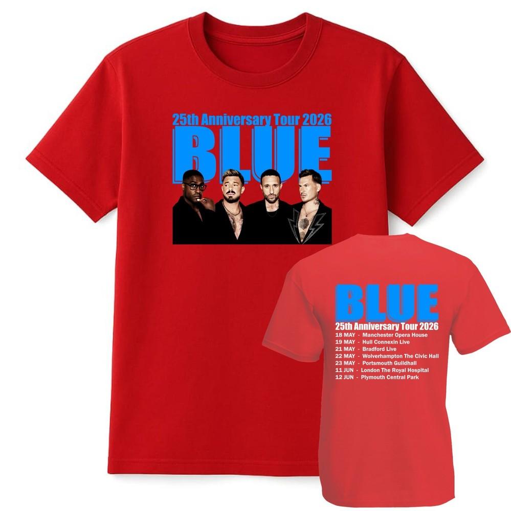 Blue 25th Anniversary Tour TShirt Retro Boy Band Concert Dates Unisex Adults S