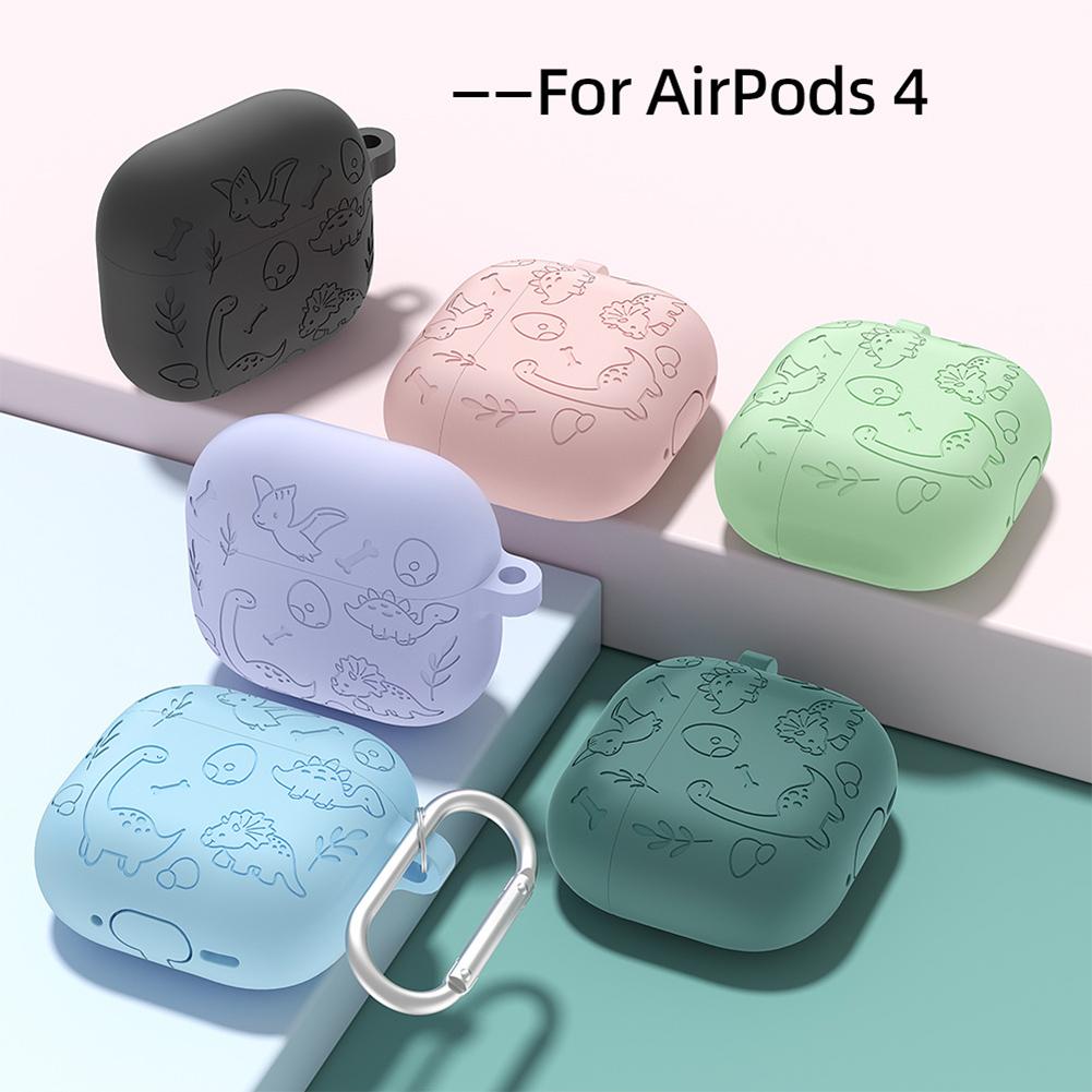 Silicone Case Protector Scratch Resistant Engraved Flower Dinosaur Case Soft Silicone Case for Airpod 4th Gen Charging Case 2025