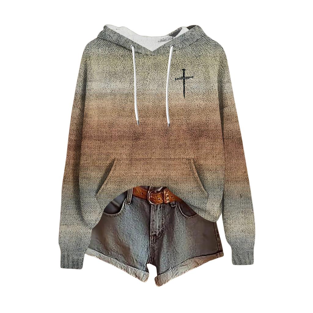 Women's Fashion Casual Long Sleeve Solid Color Hooded Sweatshirt Tops
