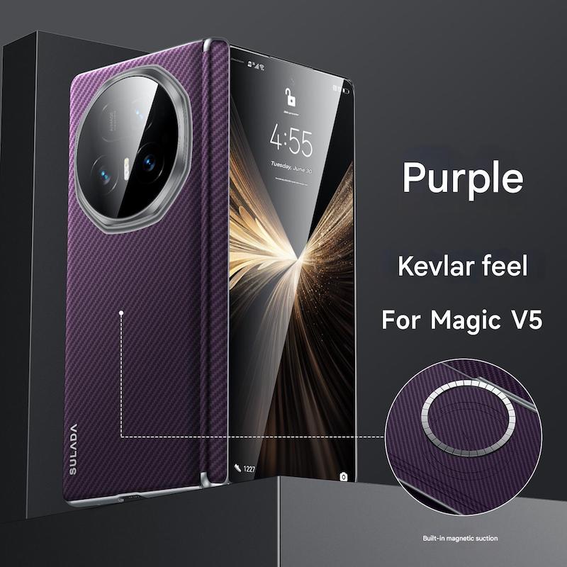 Business Premium Kevlar Carbon Fiber Texture Folding Case For Honor Magic V6 V5 Hinge Magnetic Charge Metal Lens Anti-drop Cover