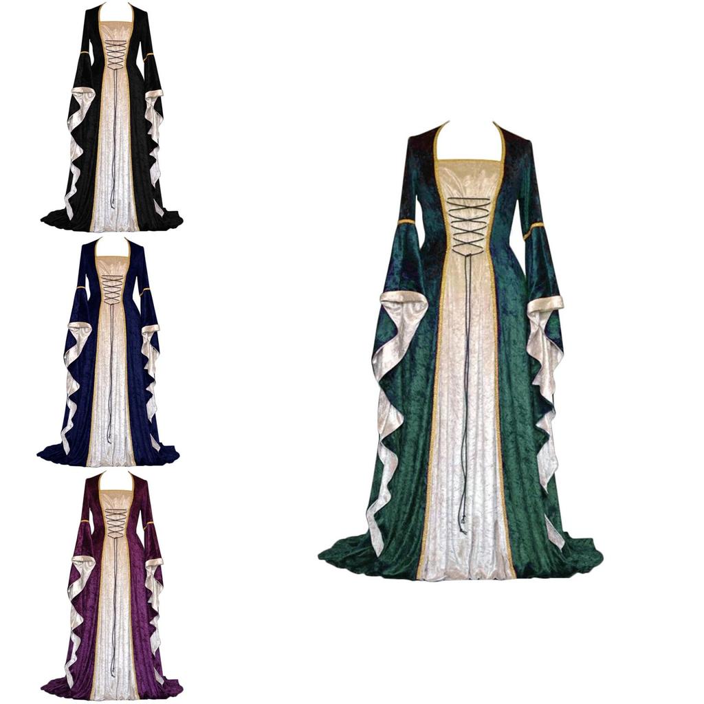 Exquisite Long Sleeve Floor Length Renaissance Dress With Ribbon Decoration For Cosplay